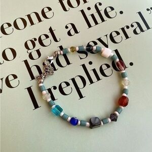 Handmade Multicolor Beaded Bracelet - Blue, Green & Red Accent